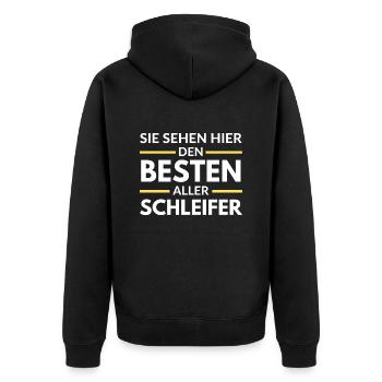 Sie sehen hier den Besten aller Schleifer - Unisex Premium Bio Zip Hoodie - Schwarz - Hinten - Nico (187cm)