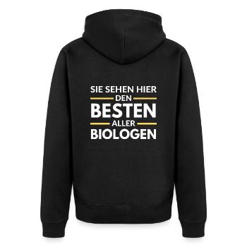 Sie sehen hier den Besten aller Biologen - Unisex Premium Bio Zip Hoodie - Schwarz - Hinten - Nico (187cm)