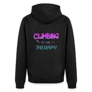 Klettern ist meine Therapie - Unisex Premium Bio Zip Hoodie - Schwarz - Hinten - Nico (187cm)