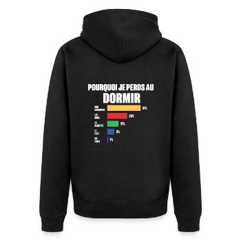 Badeanzug Schlaf Ich kann nicht schlafen - Unisex Premium Bio Zip Hoodie - Schwarz - Hinten - Nico (187cm)