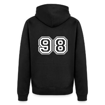 98 Number number - Unisex Premium Organic Zip Hoodie - black - Back - Nico (187cm)