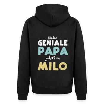 Dieser Geniale Papa Gehört Zu Milo - Unisex Premium Bio Zip Hoodie - Schwarz - Hinten - Nico (187cm)