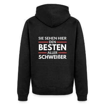 Sie sehen hier den Besten aller Schweißer - Unisex Premium Bio Zip Hoodie - Schwarz - Hinten - Nico (187cm)