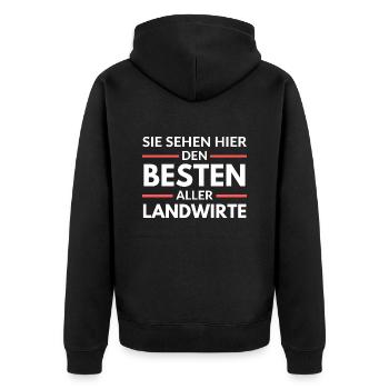 Sie sehen hier den Besten aller Landwirte - Unisex Premium Bio Zip Hoodie - Schwarz - Hinten - Nico (187cm)