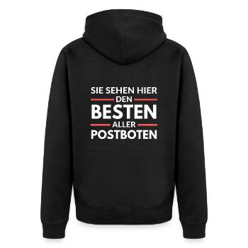Sie sehen hier den Besten aller Postboten - Unisex Premium Bio Zip Hoodie - Schwarz - Hinten - Nico (187cm)