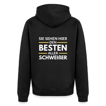 Sie sehen hier den Besten aller Schweißer - Unisex Premium Bio Zip Hoodie - Schwarz - Hinten - Nico (187cm)