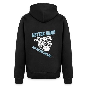 Netter Hund mit dicken Backen hell - Unisex Premium Bio Zip Hoodie - Schwarz - Hinten - Nico (187cm)