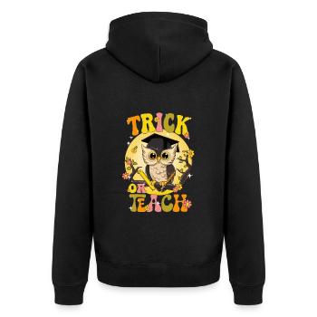 Owl celebrates Halloween with teachers and students - Unisex Premium Organic Zip Hoodie - black - Back - Nico (187cm)
