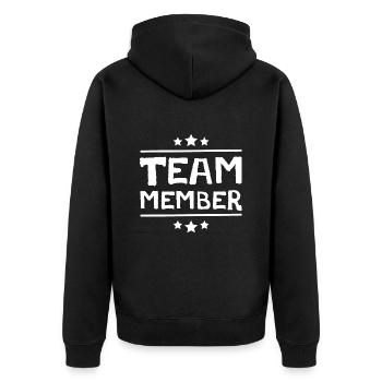 Team Mitglied - Unisex Premium Bio Zip Hoodie - Schwarz - Hinten - Nico (187cm)