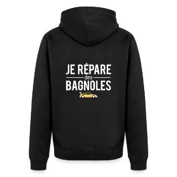 Je répare des bagnoles blague mécanicien humour - Veste à capuche bio Premium Unisexe - noir - Dos - Nico (187cm)