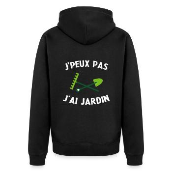 Ich kann nicht Ich Gärtner - Unisex Premium Bio Zip Hoodie - Schwarz - Hinten - Nico (187cm)