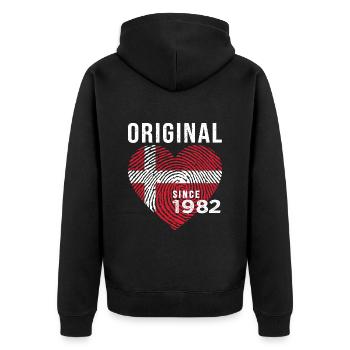 Anniversary 1982 Original Since 1982 Denmark - Unisex Premium Organic Zip Hoodie - black - Back - Nico (187cm)