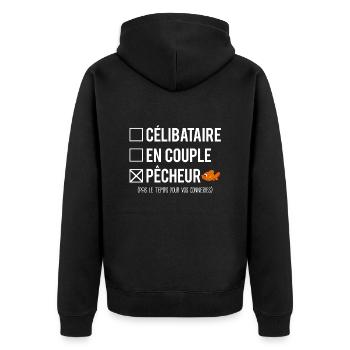 Célibataire En Couple Blague Pêcheur Humour - Veste à capuche bio Premium Unisexe - noir - Dos - Nico (187cm)