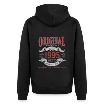 Born in 1995 Gift 1995 Anniversary - Unisex Premium Organic Zip Hoodie - black - Back - Nico (187cm)