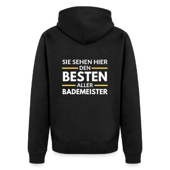 Sie sehen hier den Besten aller Bademeister - Unisex Premium Bio Zip Hoodie - Schwarz - Hinten - Nico (187cm)