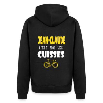 Jean claude vélo c est moi les cuisses humour velo - Veste à capuche bio Premium Unisexe - noir - Dos - Nico (187cm)