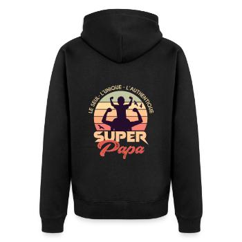 Super papa superpapa cadeau papa fete - Veste à capuche bio Premium Unisexe - noir - Dos - Nico (187cm)