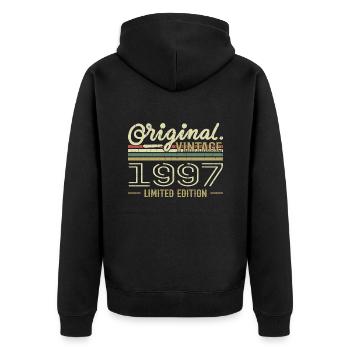1997 Retro Jubiläum 1997 Original 1997 Jahrgang - Unisex Premium Bio Zip Hoodie - Schwarz - Hinten - Nico (187cm)