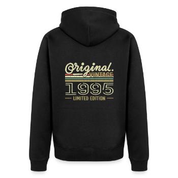 1995 Retro Jubiläum 1995 Original 1995 Jahrgang - Unisex Premium Bio Zip Hoodie - Schwarz - Hinten - Nico (187cm)
