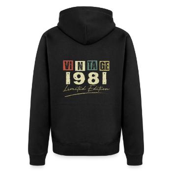 Jahrgang 1981 Original 1981 Jubiläumsgeschenk - Unisex Premium Bio Zip Hoodie - Schwarz - Hinten - Nico (187cm)