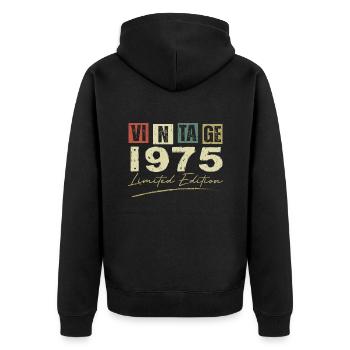 Jahrgang 1975 Original 1975 Jubiläumsgeschenk - Unisex Premium Bio Zip Hoodie - Schwarz - Hinten - Nico (187cm)