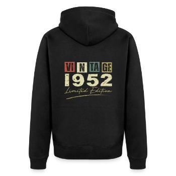 Jahrgang 1952 Original 1952 Jubiläumsgeschenk - Unisex Premium Bio Zip Hoodie - Schwarz - Hinten - Nico (187cm)