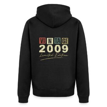 Jahrgang 2009 Original Geburtstagsgeschenk 2009 - Unisex Premium Bio Zip Hoodie - Schwarz - Hinten - Nico (187cm)