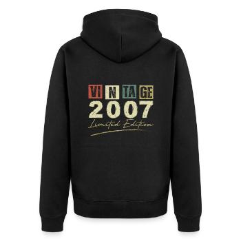 Jahrgang 2007 Original Geburtstagsgeschenk 2007 - Unisex Premium Bio Zip Hoodie - Schwarz - Hinten - Nico (187cm)