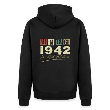 Vintage 1942 Original 1942 Anniversary Gift - Unisex Premium Organic Zip Hoodie - black - Back - Nico (187cm)