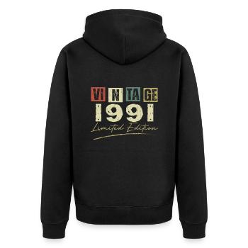 Jahrgang 1991 Original Jubiläumsgeschenk 1991 - Unisex Premium Bio Zip Hoodie - Schwarz - Hinten - Nico (187cm)
