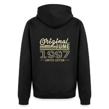 Juni 1997 Geburtstag Juni 1997 - geboren im Juni 1997 - Unisex Premium Bio Zip Hoodie - Schwarz - Hinten - Nico (187cm)