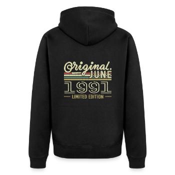 Juni 1991 Geburtstag Juni 1991 - geboren im Juni 1991 - Unisex Premium Bio Zip Hoodie - Schwarz - Hinten - Nico (187cm)