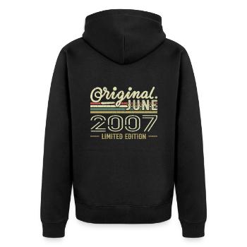 Juni 2007 Geburtstag Juni 2007 - geboren im Juni 2007 - Unisex Premium Bio Zip Hoodie - Schwarz - Hinten - Nico (187cm)