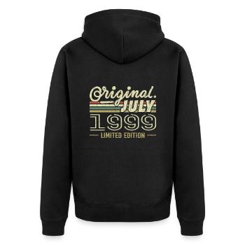 Juli 1999 Original Geburtstagsgeschenk 1999 - Unisex Premium Bio Zip Hoodie - Schwarz - Hinten - Nico (187cm)
