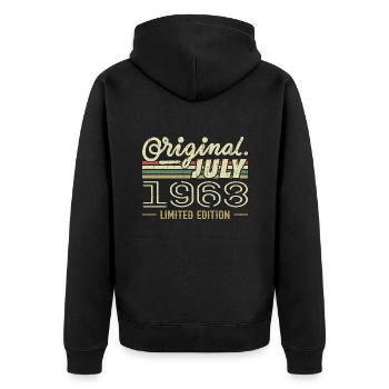 Juli 1968 Original 1968 Geburtstagsgeschenk - Unisex Premium Bio Zip Hoodie - Schwarz - Hinten - Nico (187cm)
