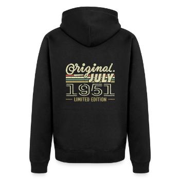 Juli 1951 Original Geburtstagsgeschenk 1951 - Unisex Premium Bio Zip Hoodie - Schwarz - Hinten - Nico (187cm)