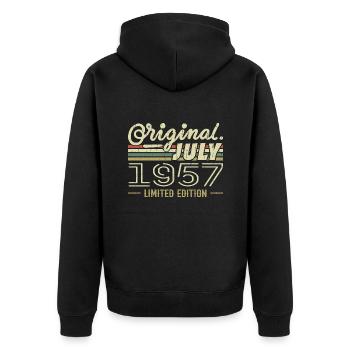 Juli 1957 Originales Geburtstagsgeschenk 1957 - Unisex Premium Bio Zip Hoodie - Schwarz - Hinten - Nico (187cm)