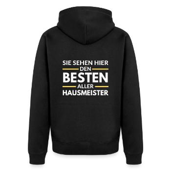 Sie sehen hier den Besten aller Hausmeister - Unisex Premium Bio Zip Hoodie - Schwarz - Hinten - Nico (187cm)