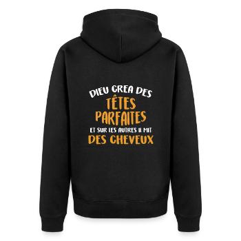 Gott schuf vollkommene Köpfe und andere - Unisex Premium Bio Zip Hoodie - Schwarz - Hinten - Nico (187cm)
