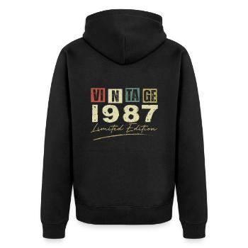 Vintage 1987 Original 1987 Anniversary Gift - Unisex Premium Organic Zip Hoodie - black - Back - Nico (187cm)
