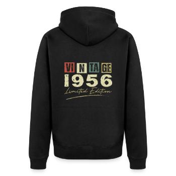 Jahrgang 1956 Original 1956 Jubiläumsgeschenk - Unisex Premium Bio Zip Hoodie - Schwarz - Hinten - Nico (187cm)