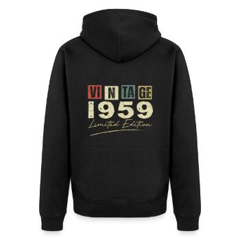 Jahrgang 1959 Original 1959 Jubiläumsgeschenk - Unisex Premium Bio Zip Hoodie - Schwarz - Hinten - Nico (187cm)