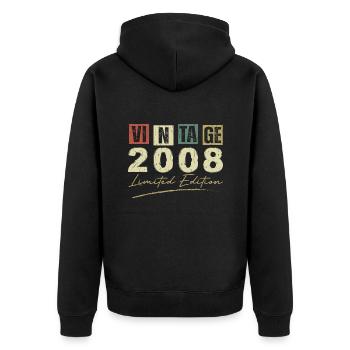 Jahrgang 2008 Original 2008 Jubiläumsgeschenk - Unisex Premium Bio Zip Hoodie - Schwarz - Hinten - Nico (187cm)