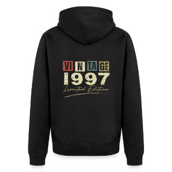 Jahrgang 1997 Original 1997 Jubiläumsgeschenk - Unisex Premium Bio Zip Hoodie - Schwarz - Hinten - Nico (187cm)