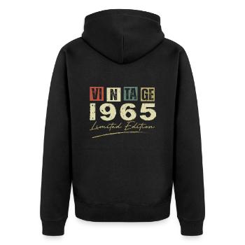 Jahrgang 1965 Original 1965 Jubiläumsgeschenk - Unisex Premium Bio Zip Hoodie - Schwarz - Hinten - Nico (187cm)