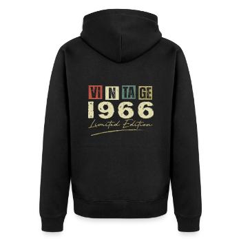 Jahrgang 1966 Original 1966 Jubiläumsgeschenk - Unisex Premium Bio Zip Hoodie - Schwarz - Hinten - Nico (187cm)