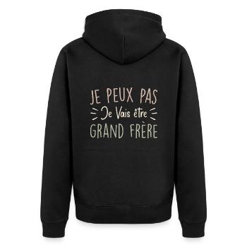 Ich kann nicht, ich werde ein großer Bruder sein - Unisex Premium Bio Zip Hoodie - Schwarz - Hinten - Nico (187cm)