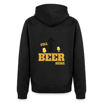 Lustiger Spruch für Bier Fans Fill Beer Here - Unisex Premium Bio Zip Hoodie - Schwarz - Hinten - Nico (187cm)
