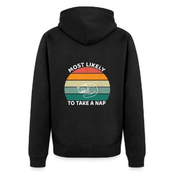 Most likely to take a nap - sleeping cat - Unisex Premium Organic Zip Hoodie - black - Back - Nico (187cm)
