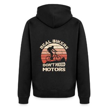 Real bikers don't need motors and batteries - Unisex Premium Organic Zip Hoodie - black - Back - Nico (187cm)